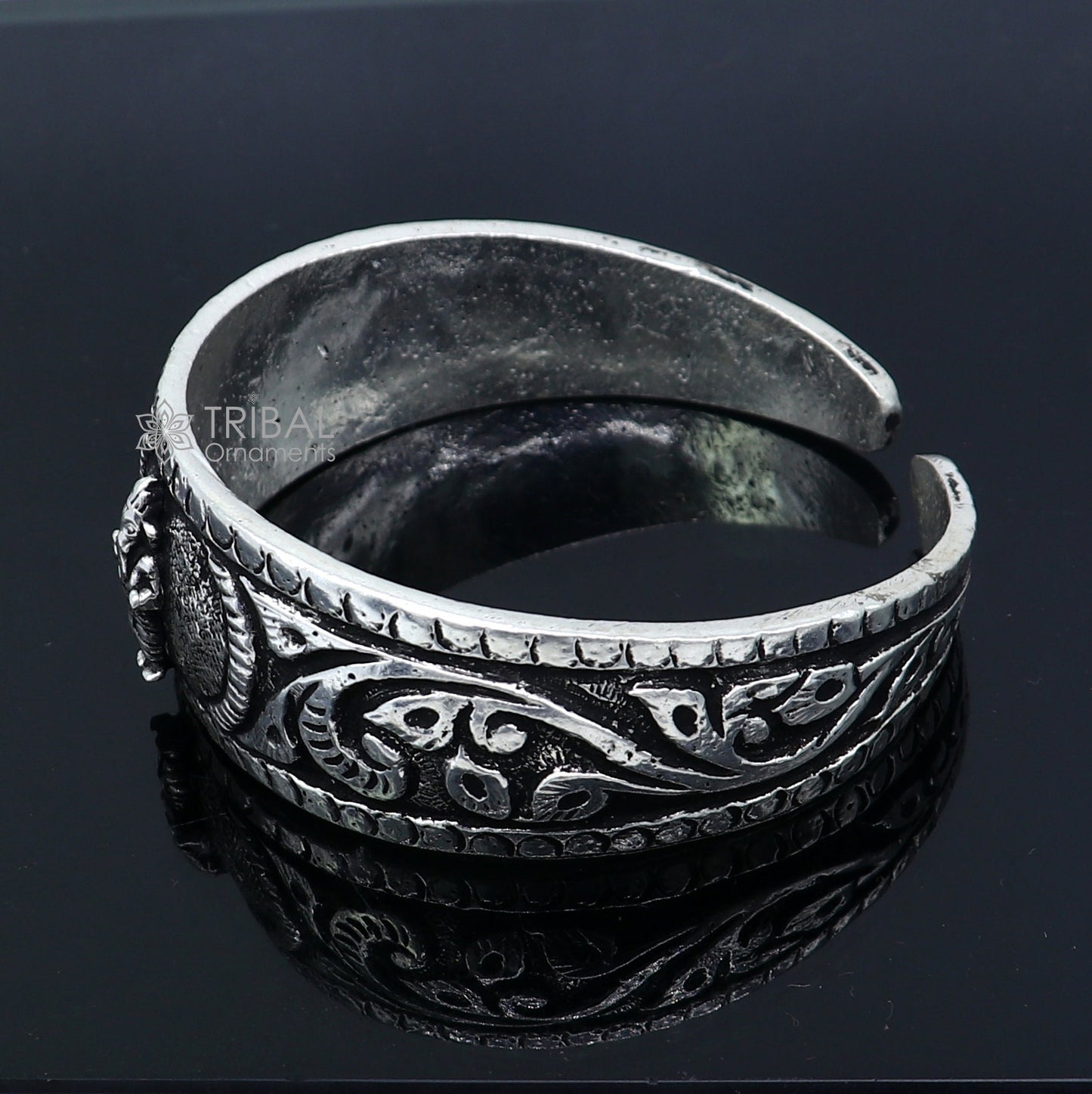 925 sterling silver handmade vintage lord ganesha design bangle bracelet kada tribal jewelry cuff240 - TRIBAL ORNAMENTS