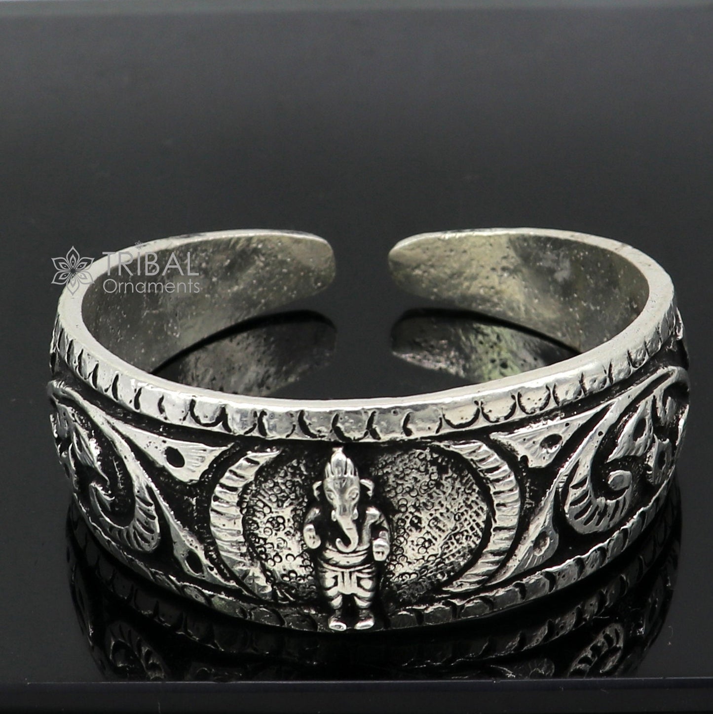 925 sterling silver handmade vintage lord ganesha design bangle bracelet kada tribal jewelry cuff240 - TRIBAL ORNAMENTS