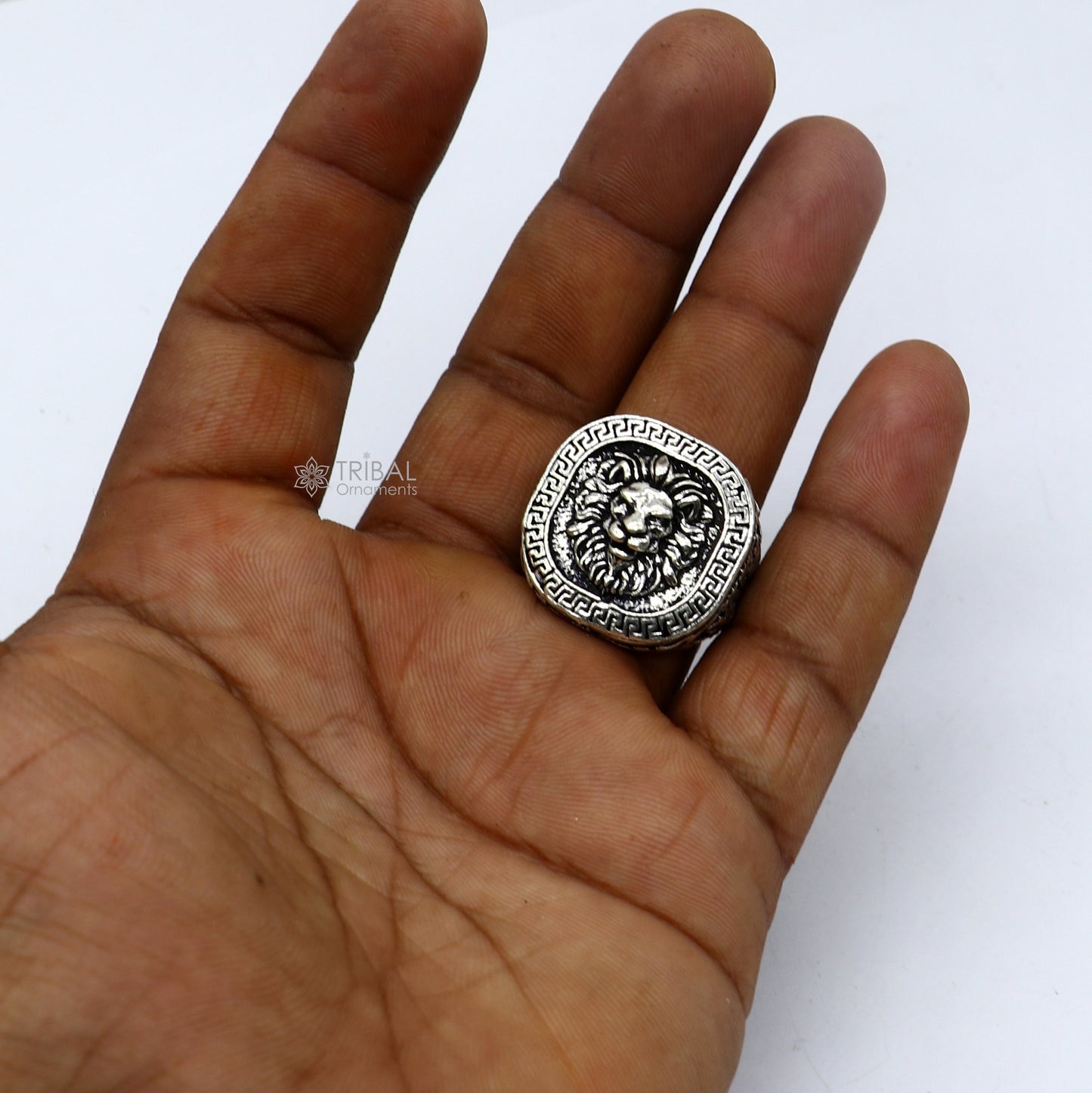 92.5% sterling silver handmade king lion head face high quality unique ring band for gifting, stylish luxury lion ring sr708 - TRIBAL ORNAMENTS