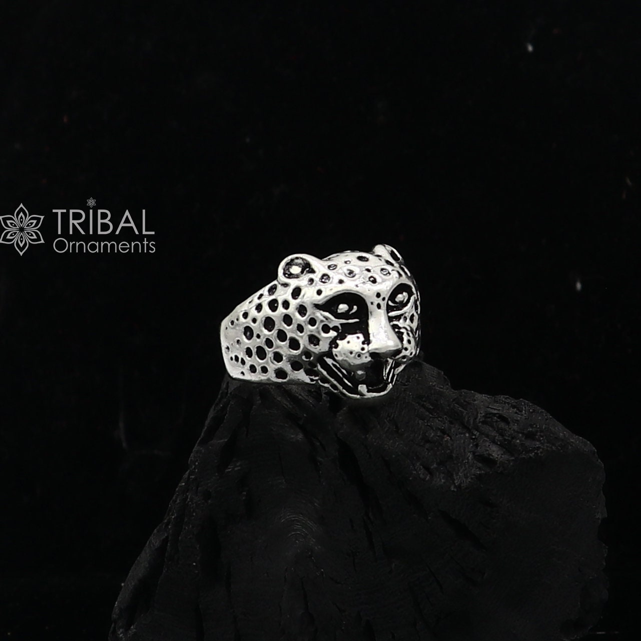 92.5% sterling silver handmade king leopard face for men's and boys gifting, stylish luxury lion ring sr710 - TRIBAL ORNAMENTS