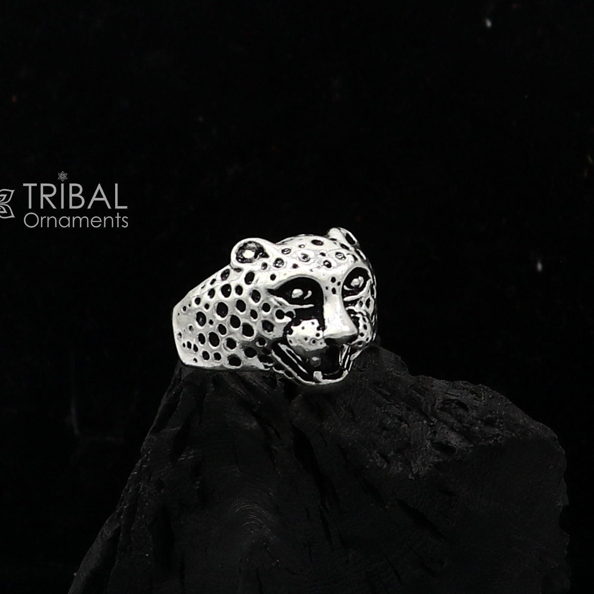 92.5% sterling silver handmade king leopard face for men's and boys gifting, stylish luxury lion ring sr710 - TRIBAL ORNAMENTS