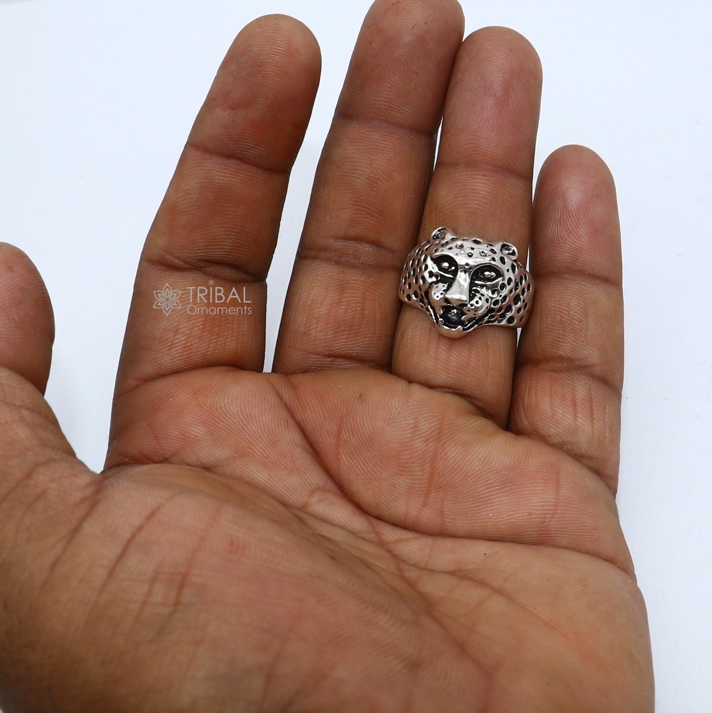 92.5% sterling silver handmade king leopard face for men's and boys gifting, stylish luxury lion ring sr710 - TRIBAL ORNAMENTS