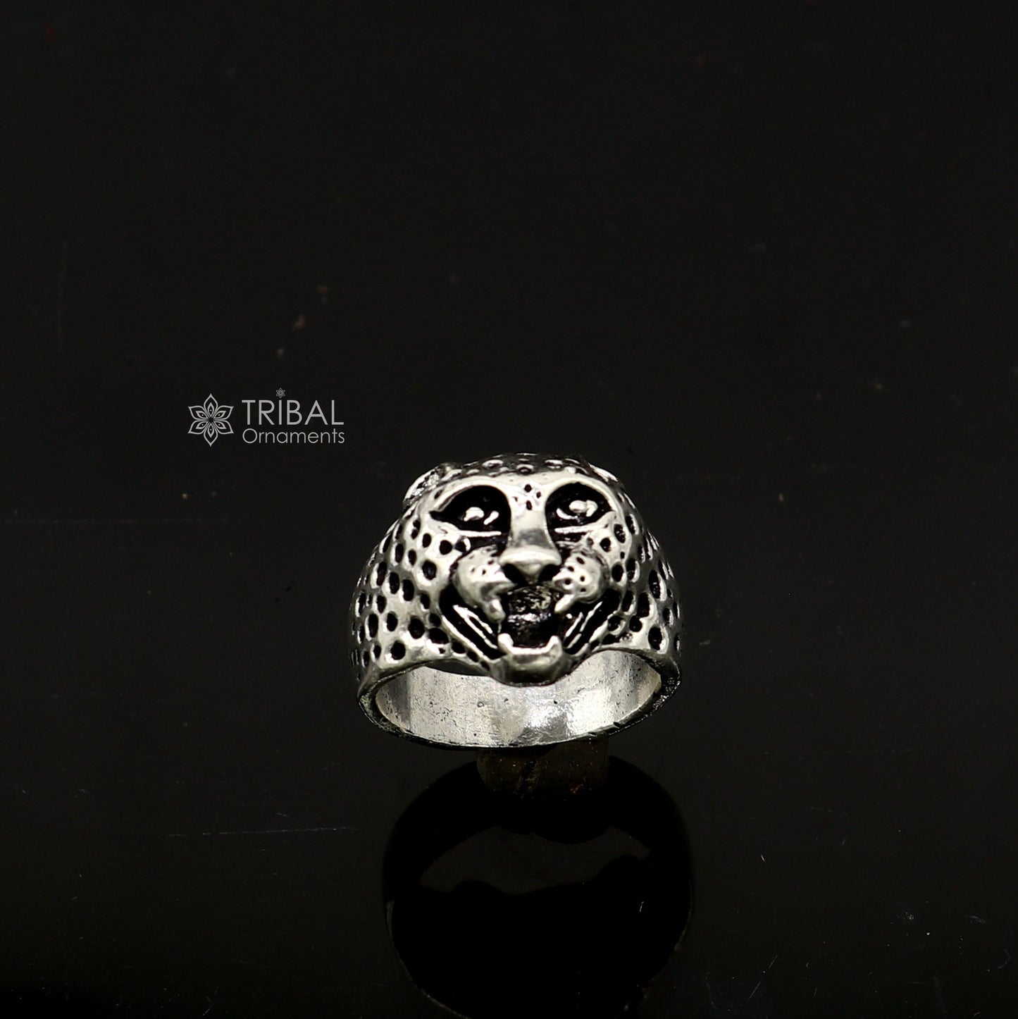 92.5% sterling silver handmade king leopard face for men's and boys gifting, stylish luxury lion ring sr710 - TRIBAL ORNAMENTS