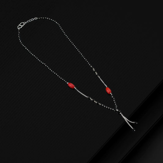 Pure 925 sterling silver pearl beaded and black beaded chain necklace, vintage antique style Mangalsutra necklace ms 108 - TRIBAL ORNAMENTS