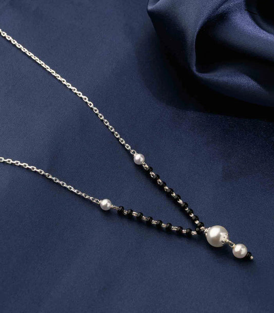 925 sterling silver pearl beaded chain necklace and vintage antique silver ball style pendant Mangalsutra ms126 - TRIBAL ORNAMENTS