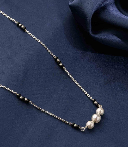 925 sterling silver pearl beaded chain necklace and vintage antique silver ball style pendant Mangalsutra ms127 - TRIBAL ORNAMENTS