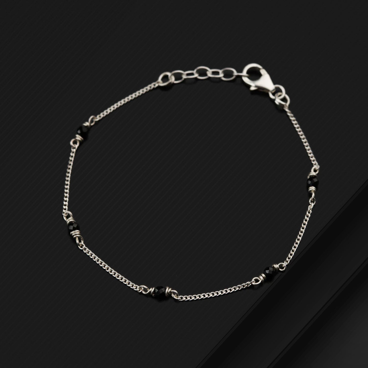 925 sterling silver and black beaded chain bracelet Combo use bracelet or anklets, Mangalsutra bracelet mbr012 - TRIBAL ORNAMENTS