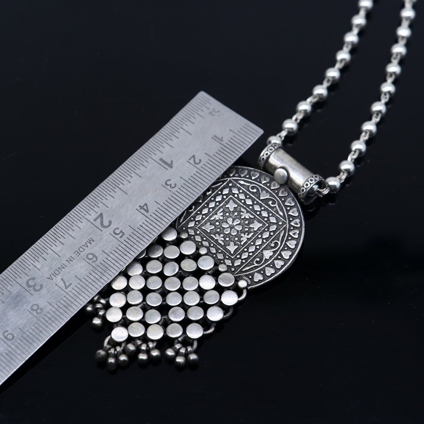 30" 925 sterling silver handmade 4mm beaded long necklace with unique design traditional cultural functional charm necklace jewelry Set702 - TRIBAL ORNAMENTS