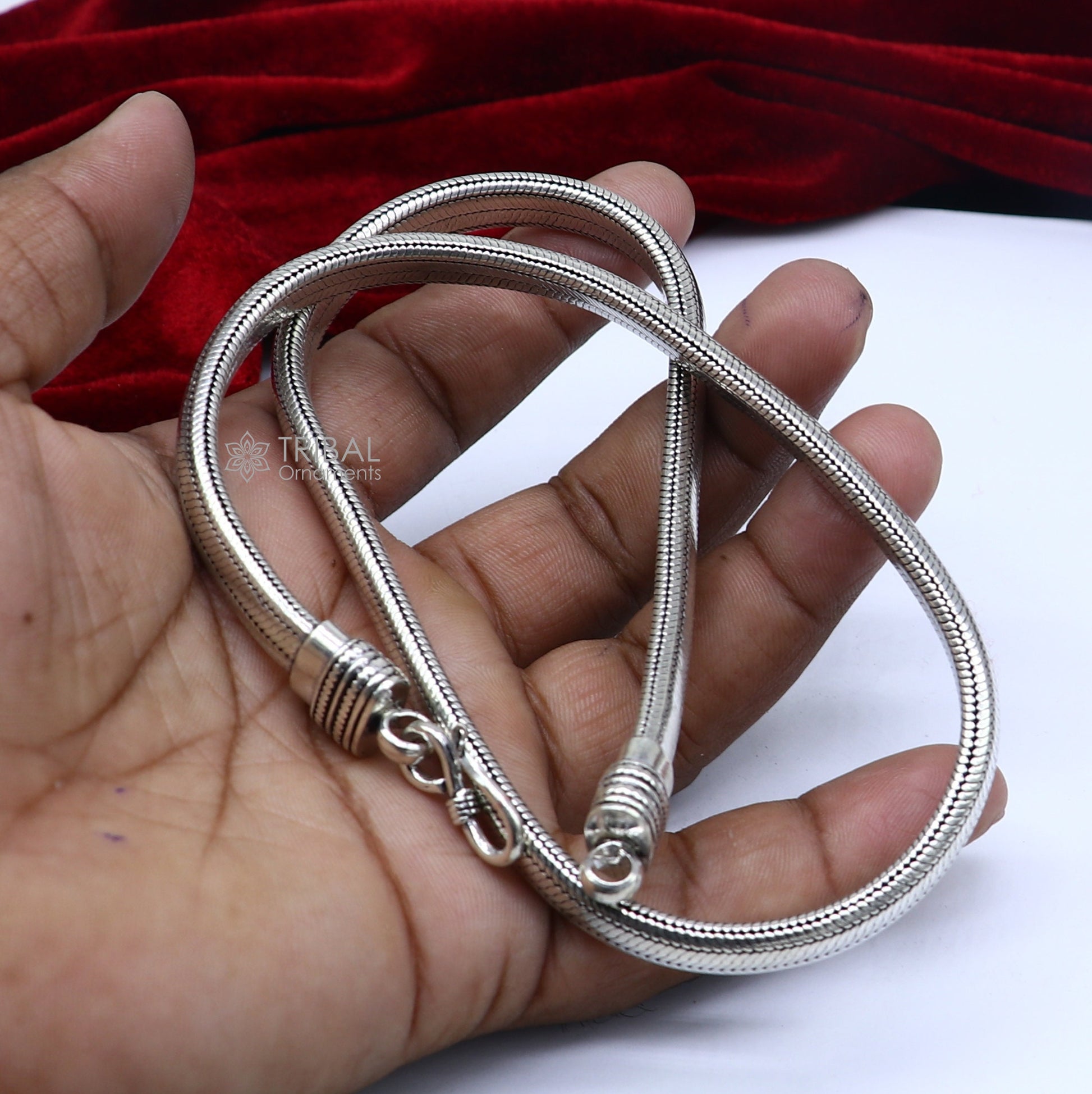 20" inches handmade solid half round D shape snake chain heavy 9mm necklace, amazing luxury royal gifting vintage designer jewelry ch601 - TRIBAL ORNAMENTS