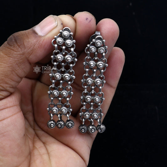 925 sterling silver handmade fabulous Drop dangling hoops earring, stylish customized long earring personalized brides wedding gift s1327 - TRIBAL ORNAMENTS