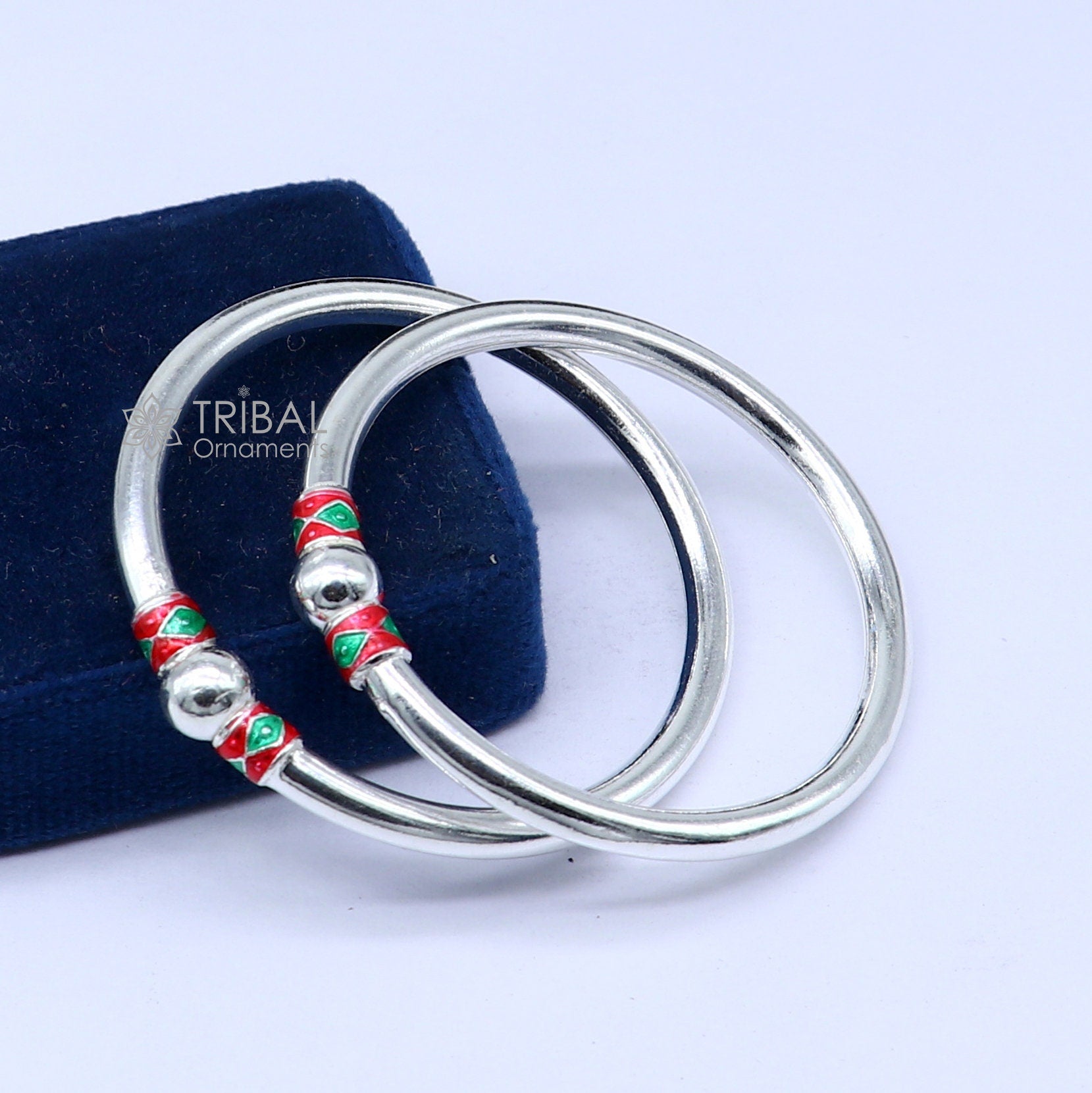 925 Sterling silver handmade Single ball design baby bangle bracelet kada, fabulous silver baby jewellery bbk204 - TRIBAL ORNAMENTS