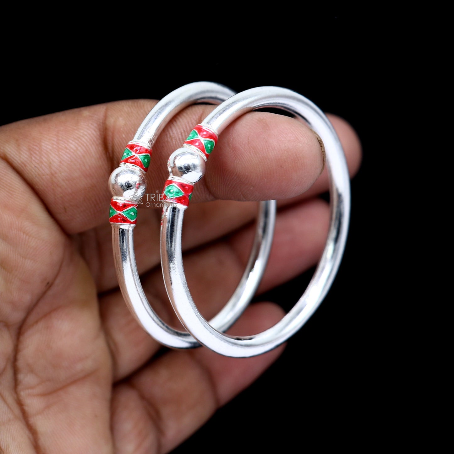 925 Sterling silver handmade Single ball design baby bangle bracelet kada, fabulous silver baby jewellery bbk204 - TRIBAL ORNAMENTS