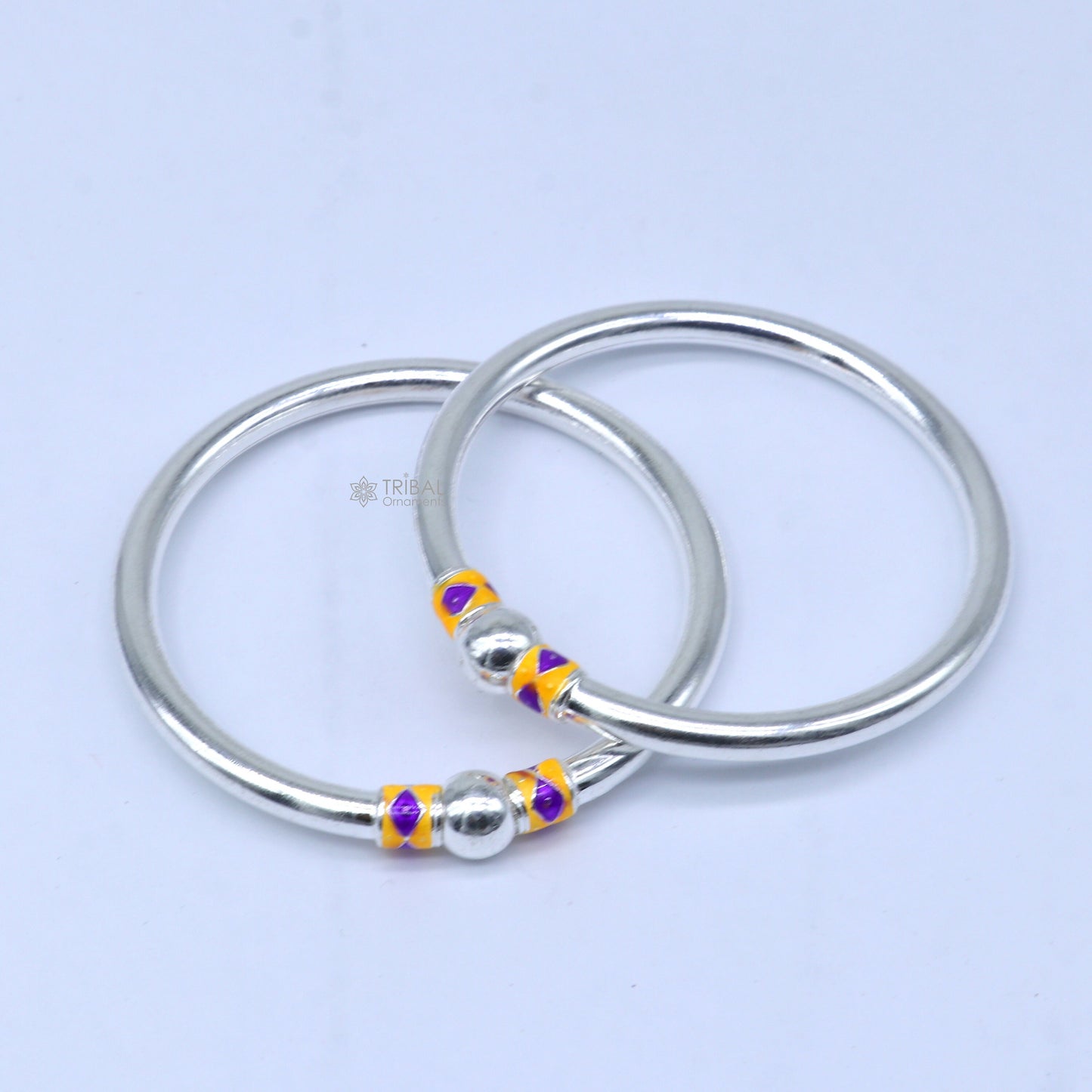 925 Sterling silver handmade Single ball design baby bangle bracelet kada, fabulous silver baby jewellery bbk205 - TRIBAL ORNAMENTS