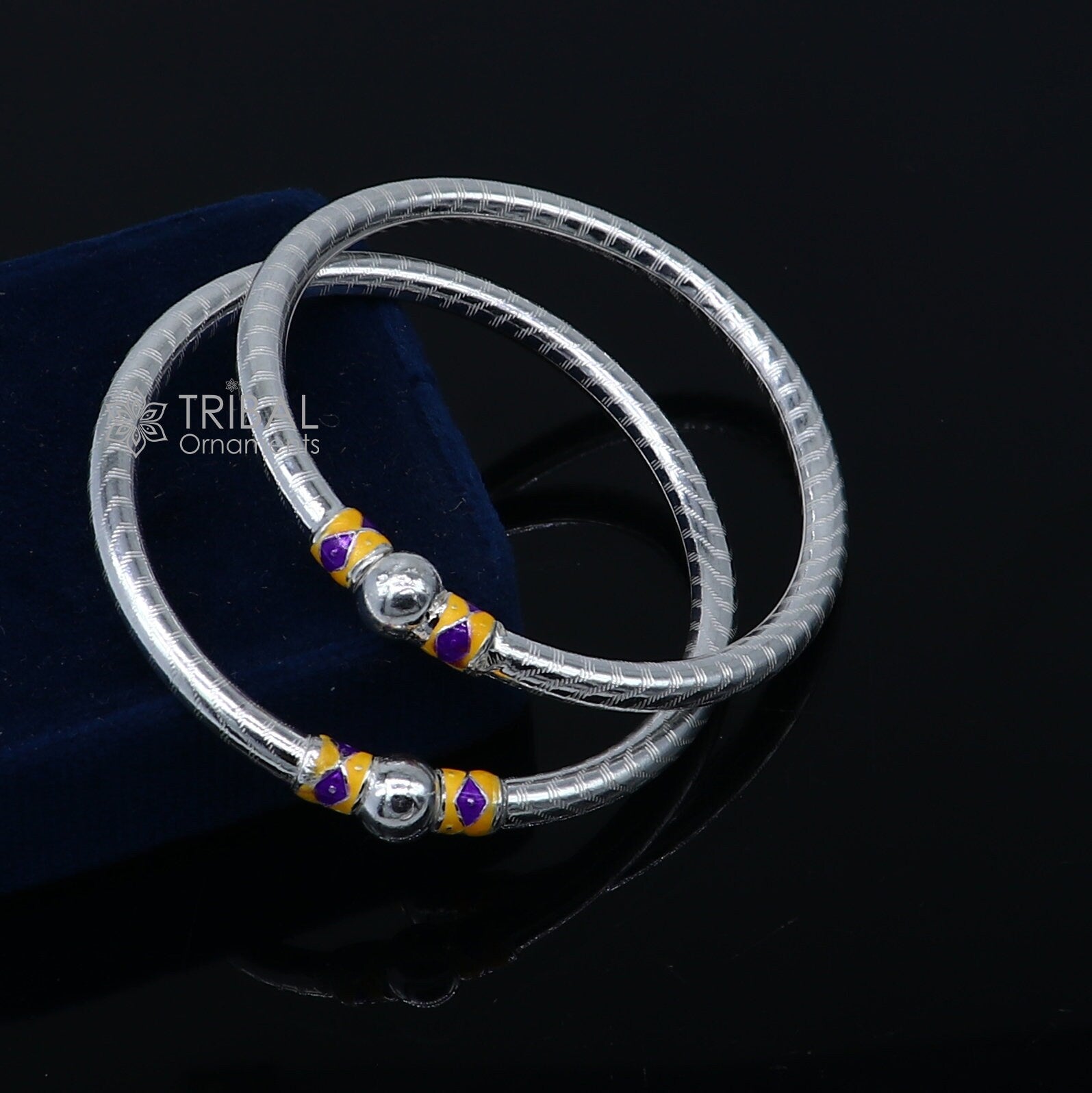 925 Sterling silver handmade Single ball design baby bangle bracelet kada, fabulous silver baby jewellery bbk206 - TRIBAL ORNAMENTS