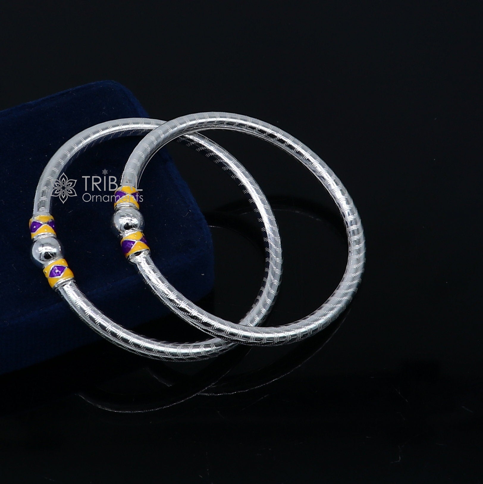 925 Sterling silver handmade Single ball design baby bangle bracelet kada, fabulous silver baby jewellery bbk206 - TRIBAL ORNAMENTS