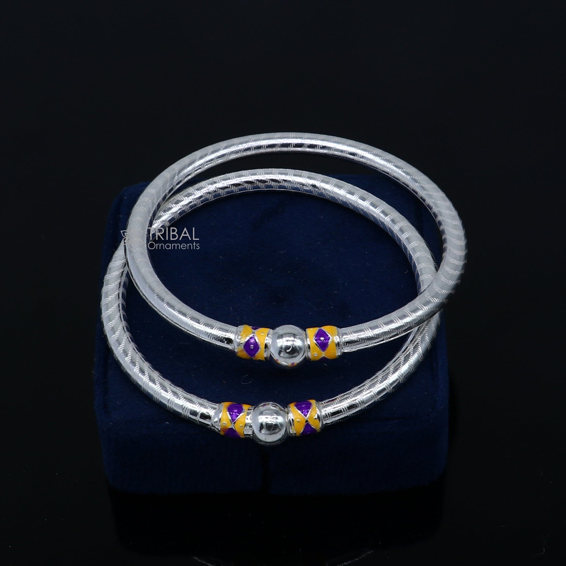 925 Sterling silver handmade Single ball design baby bangle bracelet kada, fabulous silver baby jewellery bbk206 - TRIBAL ORNAMENTS