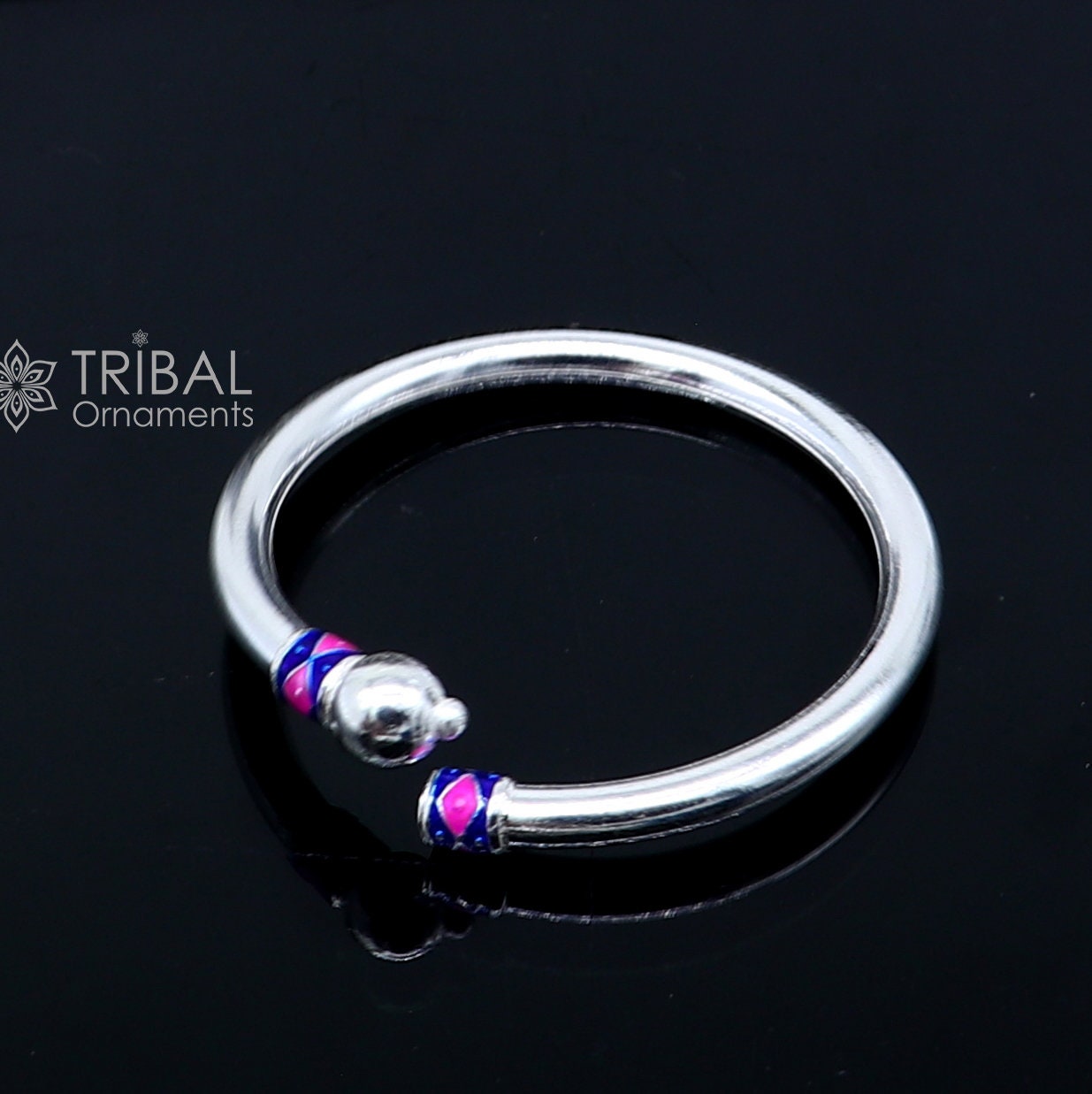 925 Sterling silver handmade Single ball design baby bangle bracelet kada, fabulous silver baby jewellery bbk207 - TRIBAL ORNAMENTS