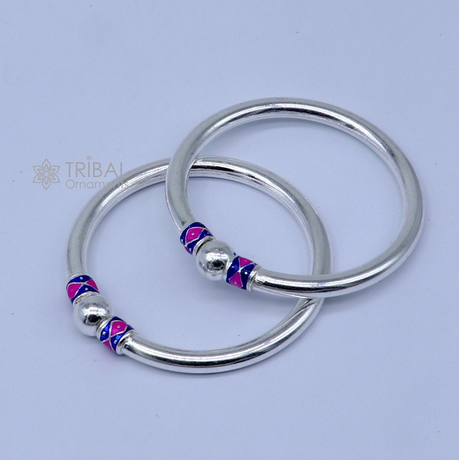 925 Sterling silver handmade Single ball design baby bangle bracelet kada, fabulous silver baby jewellery bbk207 - TRIBAL ORNAMENTS