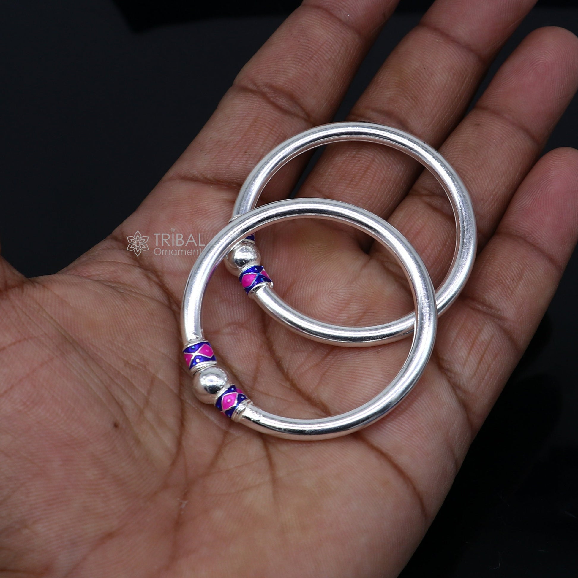 925 Sterling silver handmade Single ball design baby bangle bracelet kada, fabulous silver baby jewellery bbk207 - TRIBAL ORNAMENTS