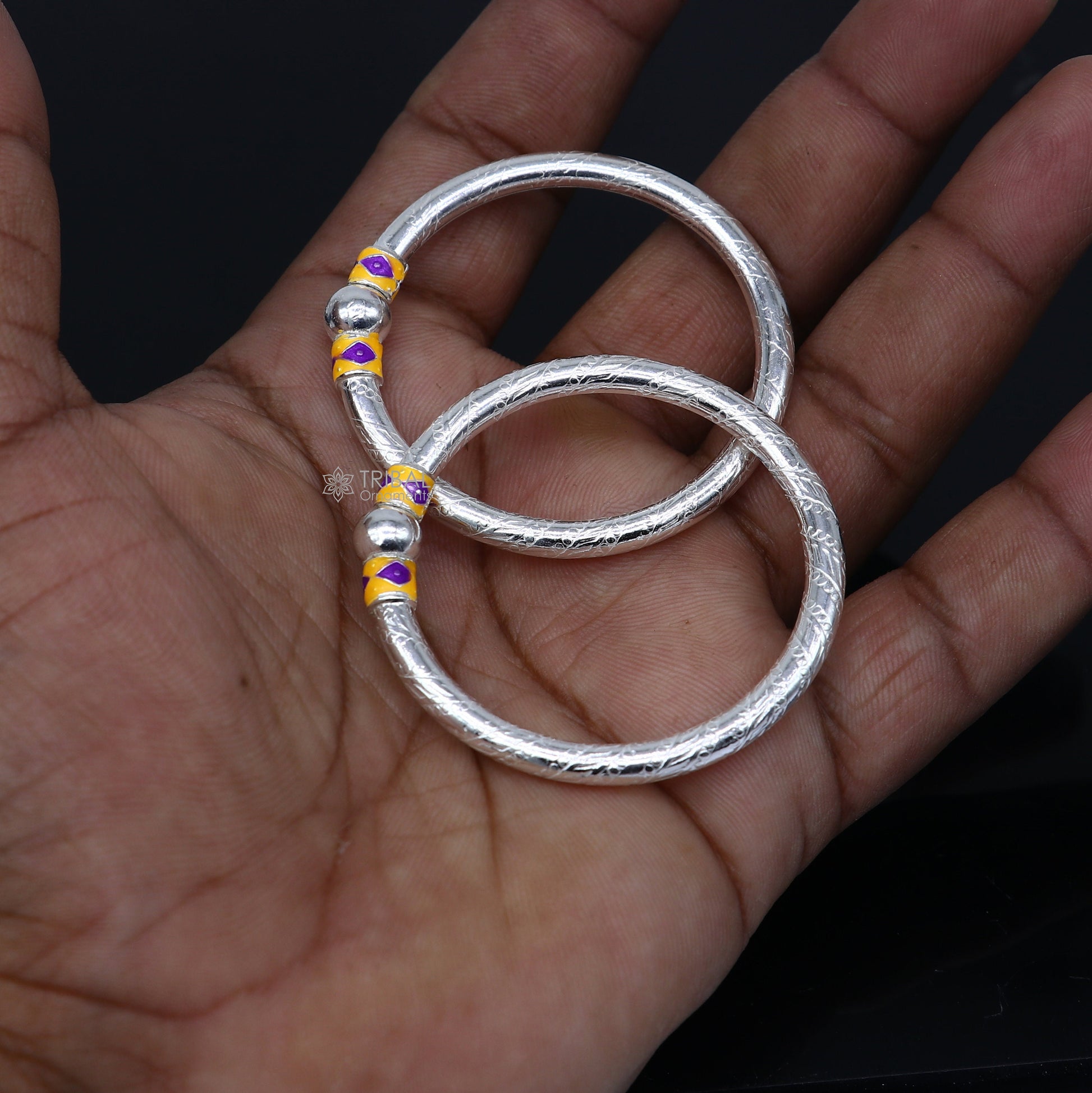 925 Sterling silver handmade Single ball design baby bangle bracelet kada, fabulous silver baby jewellery bbk208 - TRIBAL ORNAMENTS