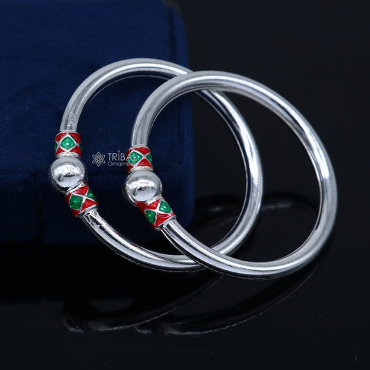 925 Sterling silver handmade Single ball design baby bangle bracelet kada, fabulous silver baby jewellery bbk209 - TRIBAL ORNAMENTS