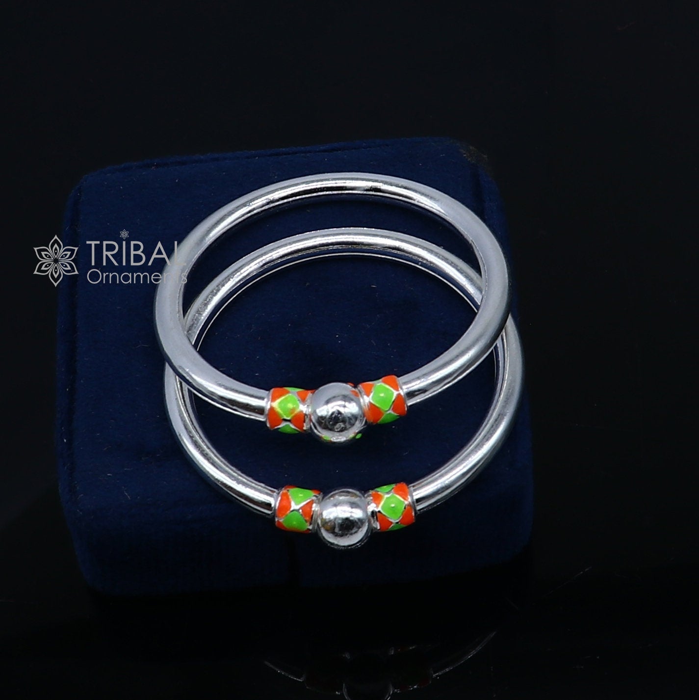 925 Sterling silver handmade Single ball design baby bangle bracelet kada, fabulous silver baby jewellery bbk210 - TRIBAL ORNAMENTS