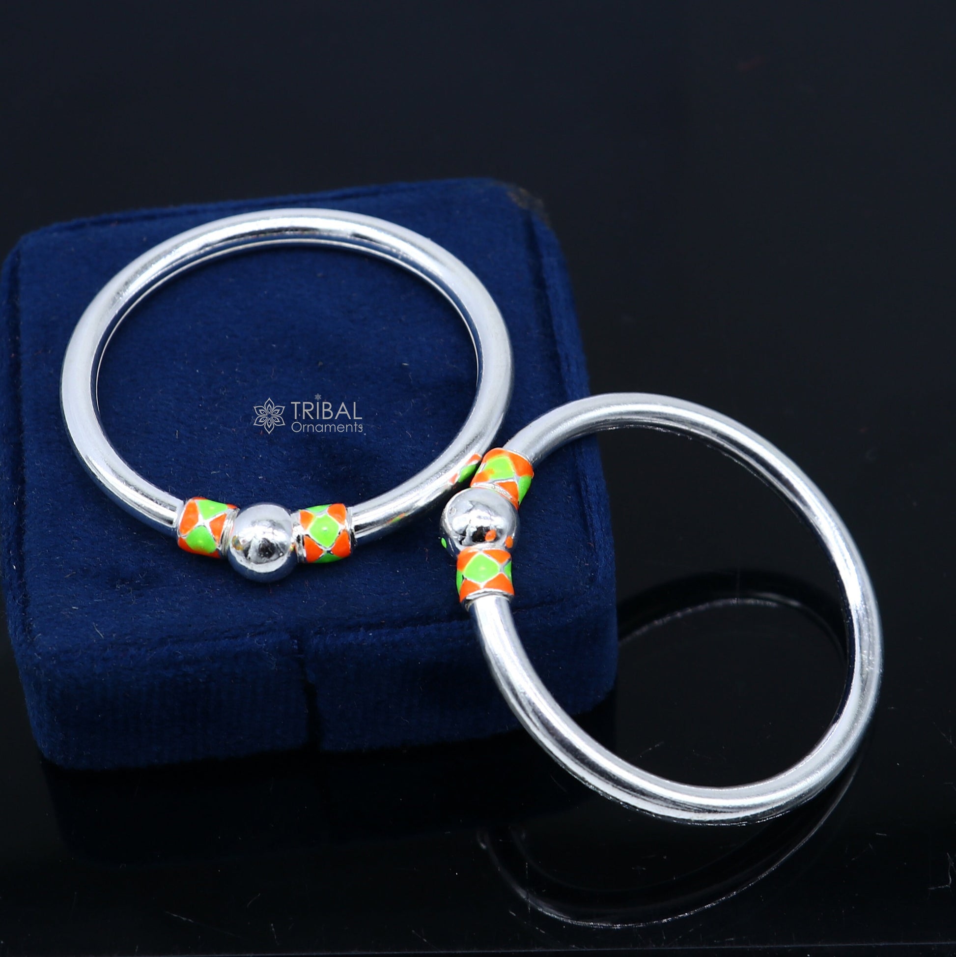 925 Sterling silver handmade Single ball design baby bangle bracelet kada, fabulous silver baby jewellery bbk210 - TRIBAL ORNAMENTS