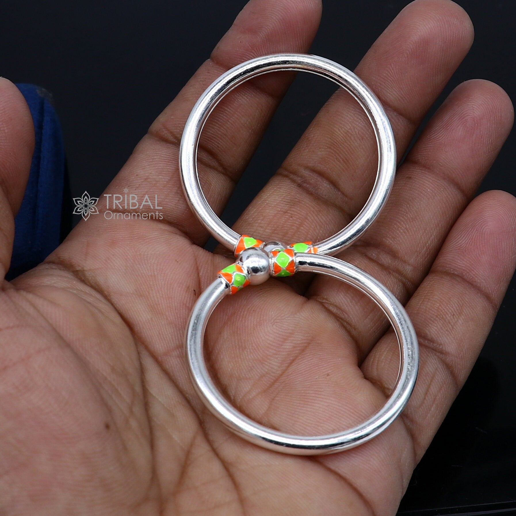 925 Sterling silver handmade Single ball design baby bangle bracelet kada, fabulous silver baby jewellery bbk210 - TRIBAL ORNAMENTS