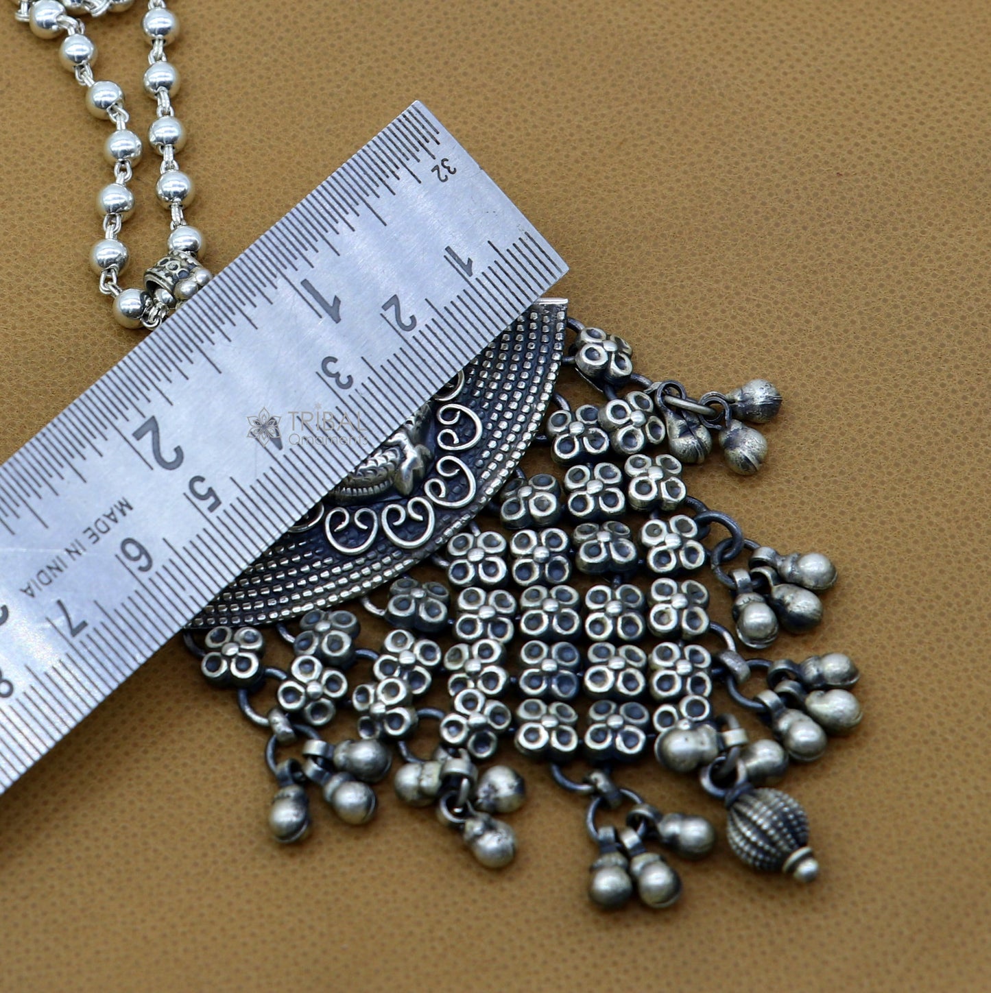 30" 925 sterling silver peacock design pendant with hanging drops, oxidized brides belly dance gifting necklace ethnic jewelry set683 - TRIBAL ORNAMENTS