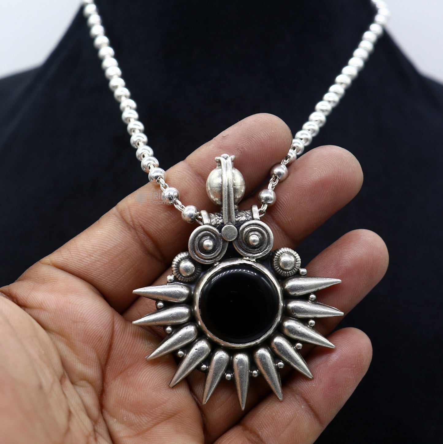 30" 925 sterling silver handmade beaded long necklace with unique design traditional cultural functional pendant necklace jewellery Set688 - TRIBAL ORNAMENTS
