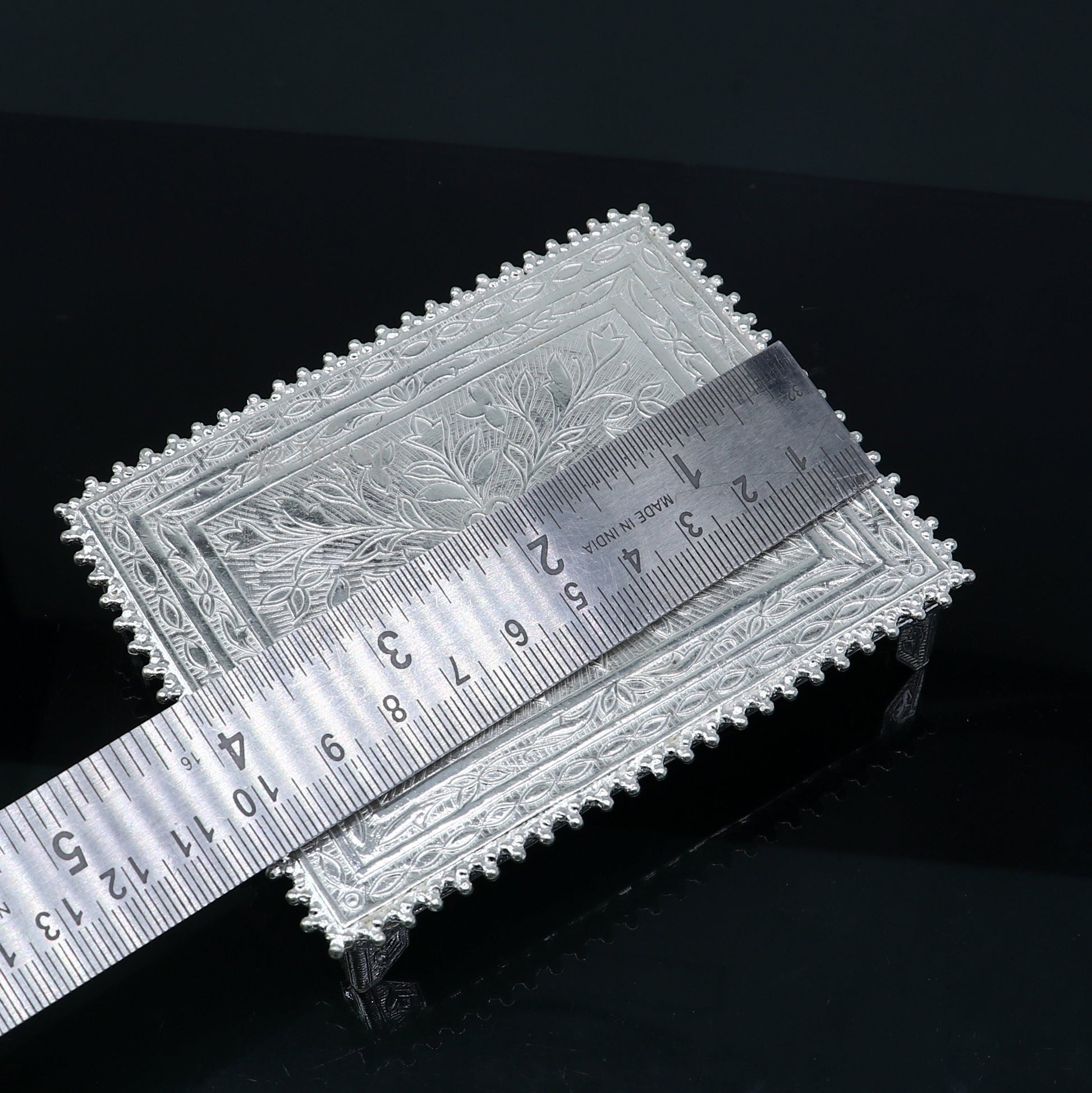 3.5"x4" Vintage design Sterling silver handmade customize small rectangle shape table/bazot/chouki, excellent home puja utensils  su1302 - TRIBAL ORNAMENTS