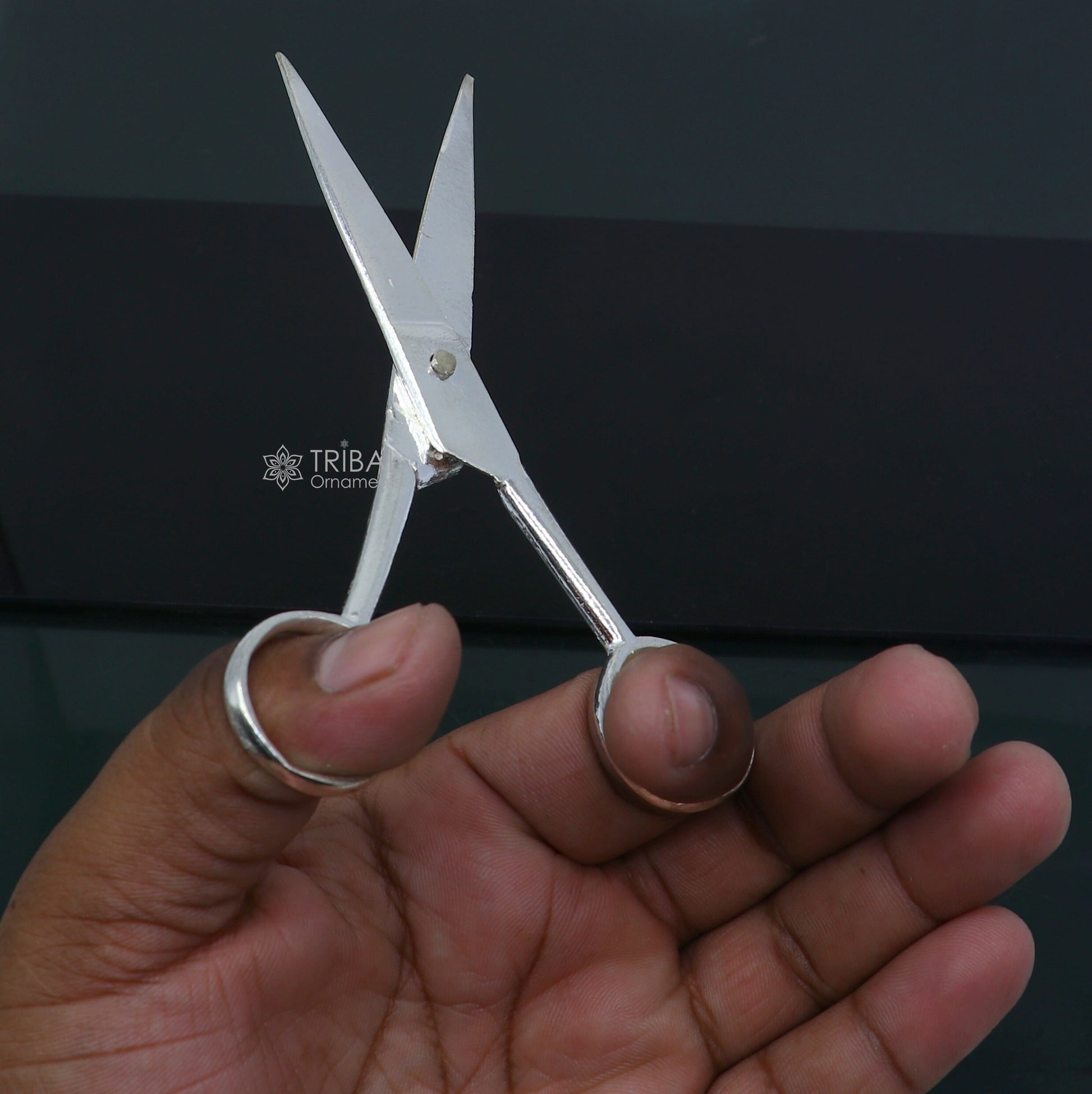 925 sterling silver handmade solid scissor, amazing unique silver tools for gifting to idols or puja articles su1307 - TRIBAL ORNAMENTS