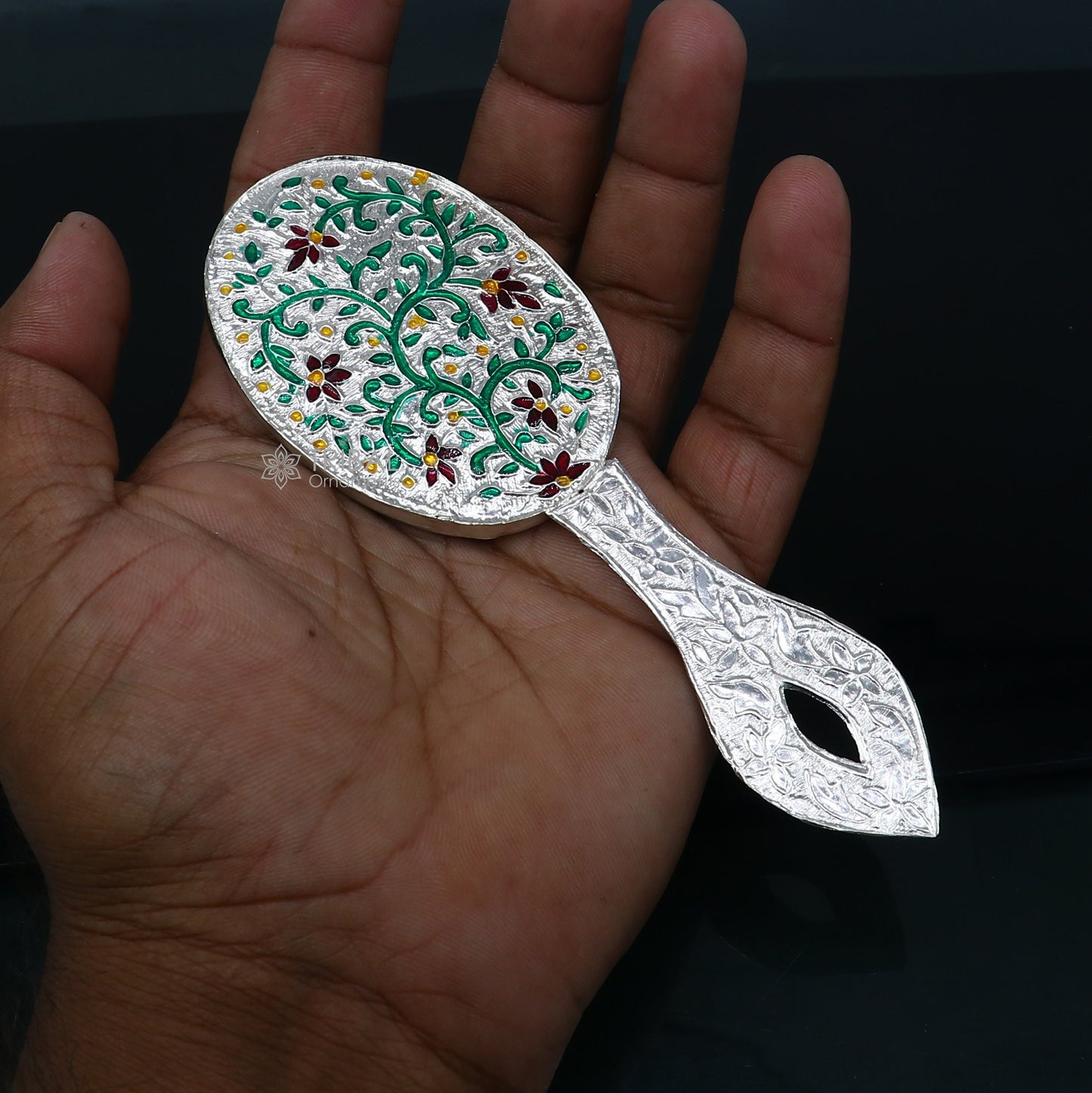 925 sterling silver handmade fabulous vintage style handmade mirror frame, amazing royal brides gifting article from India sf27 - TRIBAL ORNAMENTS