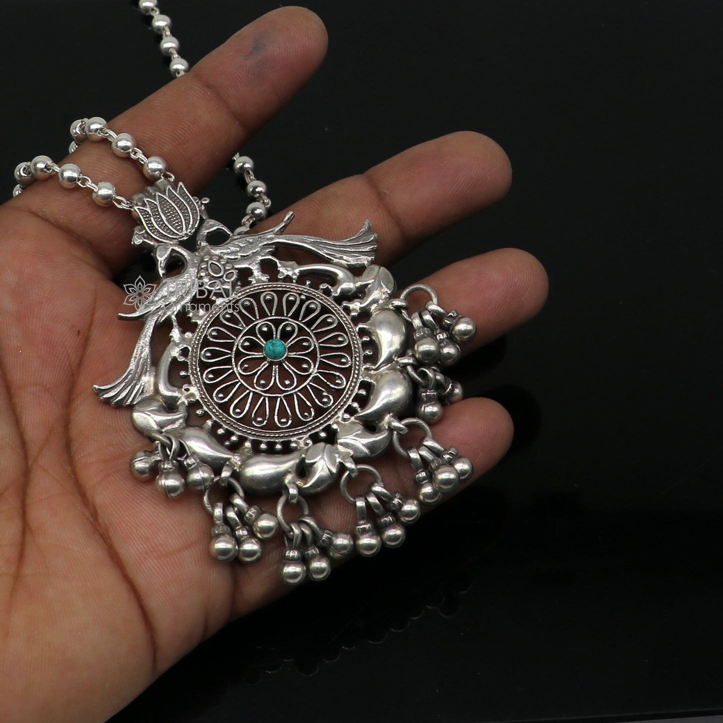 Handmade Charming peacock design 925 sterling silver pendant with silver beaded necklace best for all outfit set696 - TRIBAL ORNAMENTS