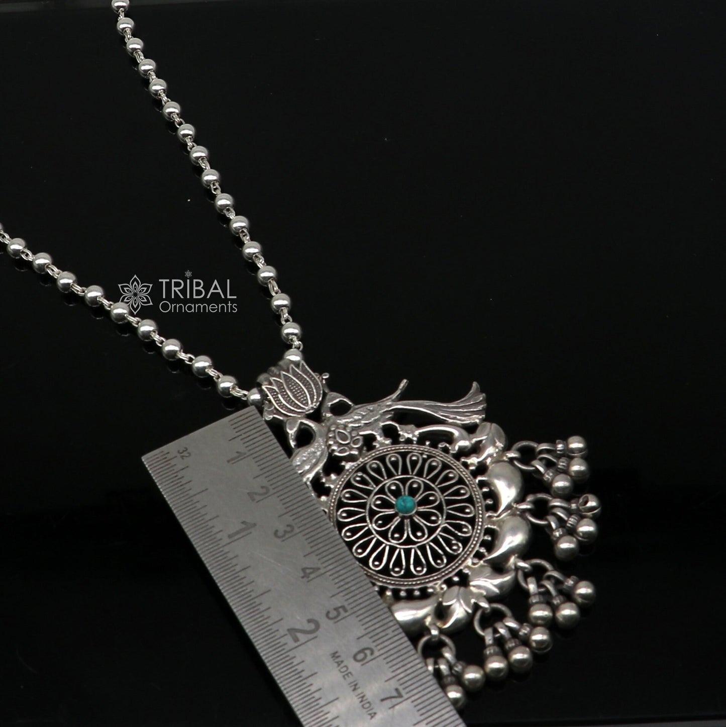 Handmade Charming peacock design 925 sterling silver pendant with silver beaded necklace best for all outfit set696 - TRIBAL ORNAMENTS