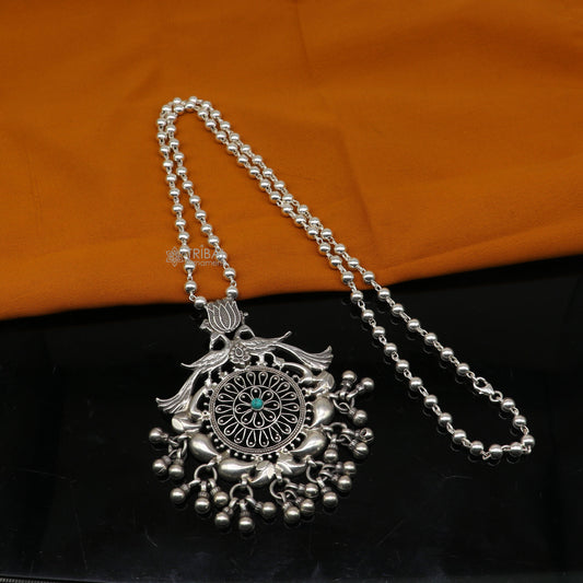 Handmade Charming peacock design 925 sterling silver pendant with silver beaded necklace best for all outfit set696 - TRIBAL ORNAMENTS