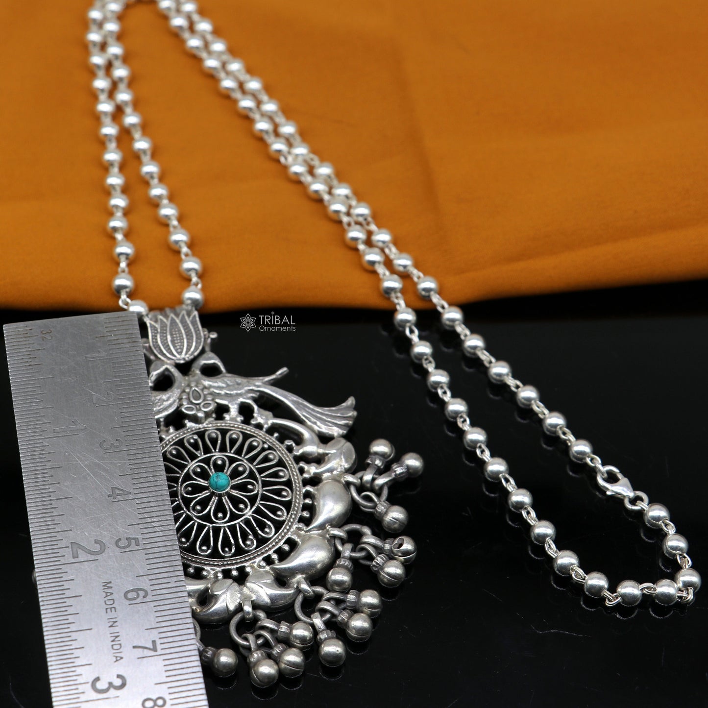 Handmade Charming peacock design 925 sterling silver pendant with silver beaded necklace best for all outfit set696 - TRIBAL ORNAMENTS