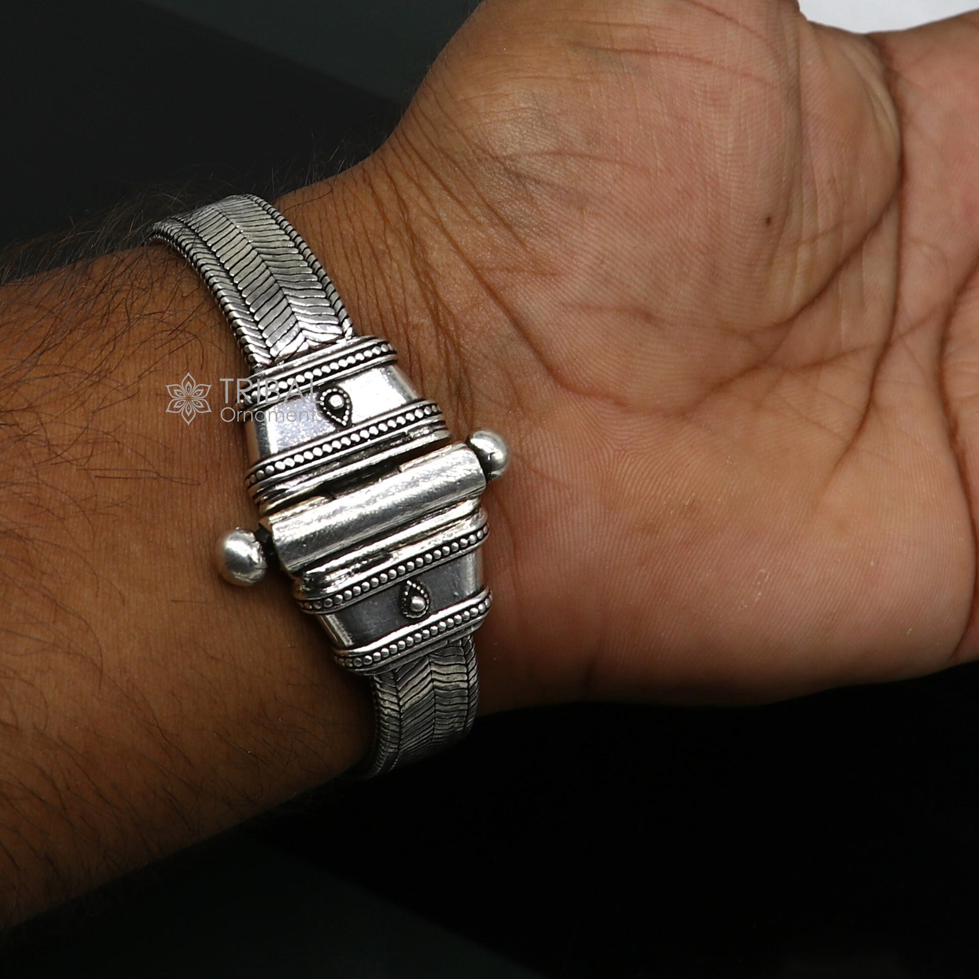 Vintage style 12MM solid 925 sterling silver handmade gorgeous wheat chain bracelet belt unisex jewellery from Rajasthan India nsbr741 - TRIBAL ORNAMENTS