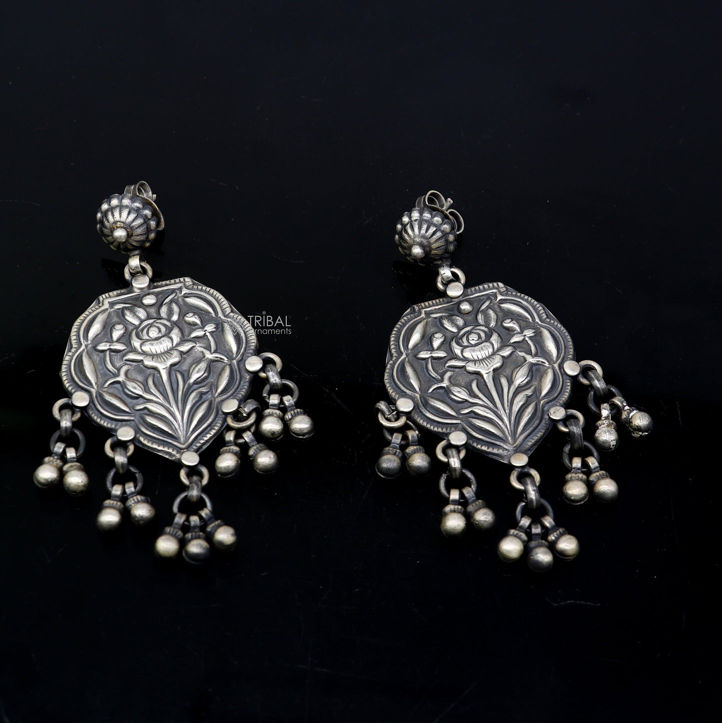 925 sterling silver ethnic tribal drop dangling earrings s1318 - TRIBAL ORNAMENTS