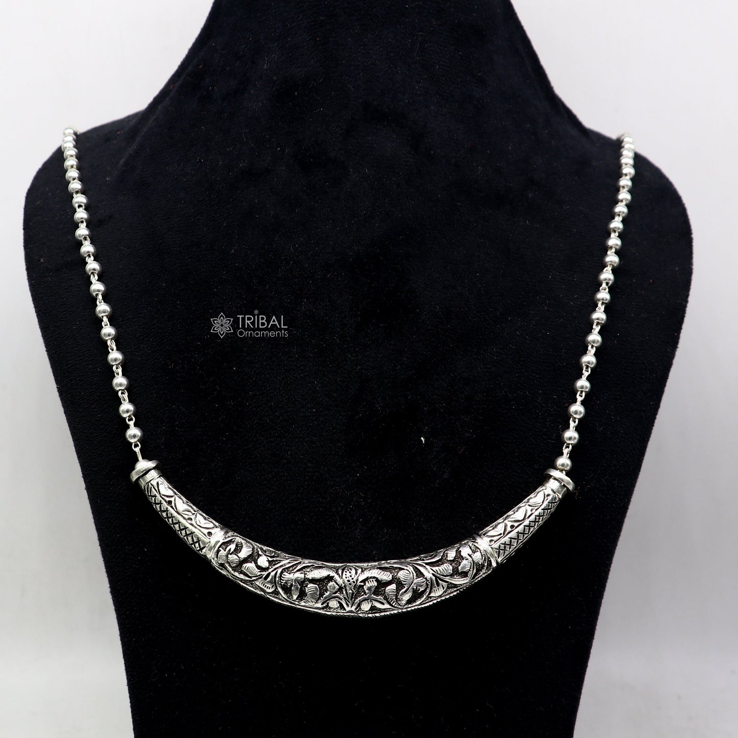 24" long Vintage Indian traditional style trendy 925 sterling silver chitai necklace, choker tribal jewelry SET700 - TRIBAL ORNAMENTS