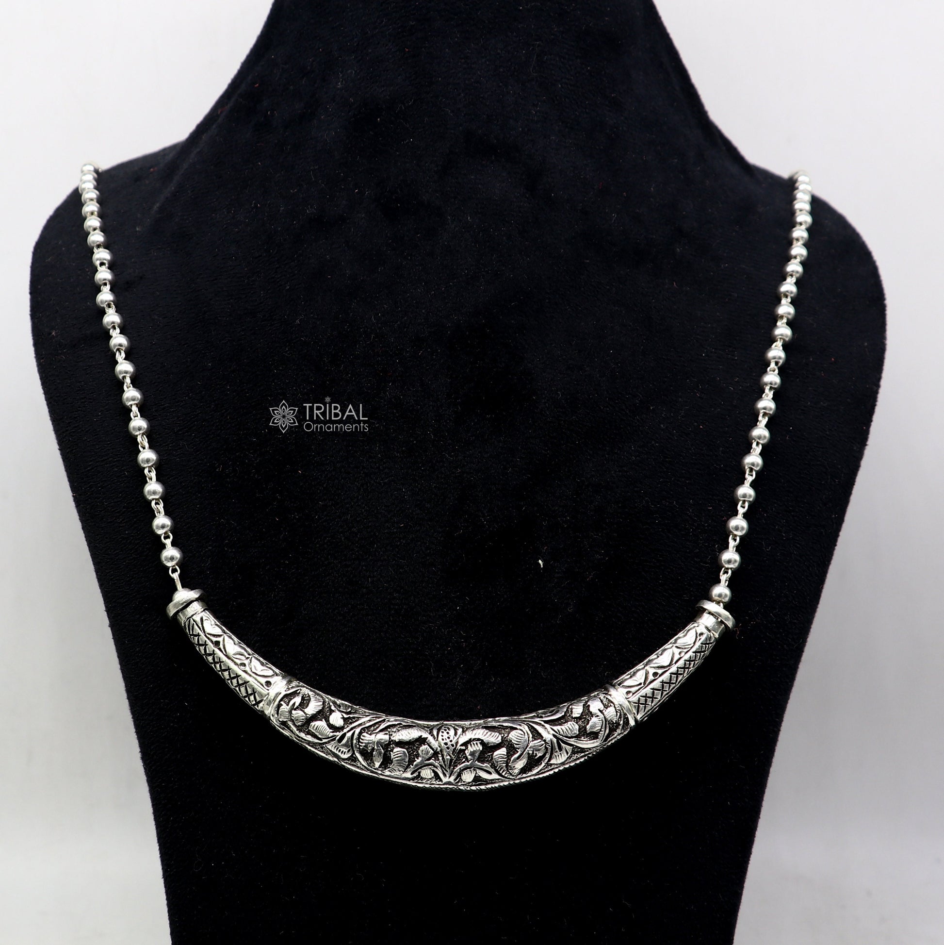 24" long Vintage Indian traditional style trendy 925 sterling silver chitai necklace, choker tribal jewelry SET700 - TRIBAL ORNAMENTS