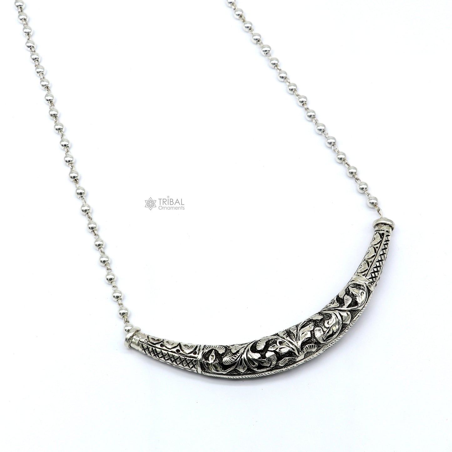 24" long Vintage Indian traditional style trendy 925 sterling silver chitai necklace, choker tribal jewelry SET700 - TRIBAL ORNAMENTS