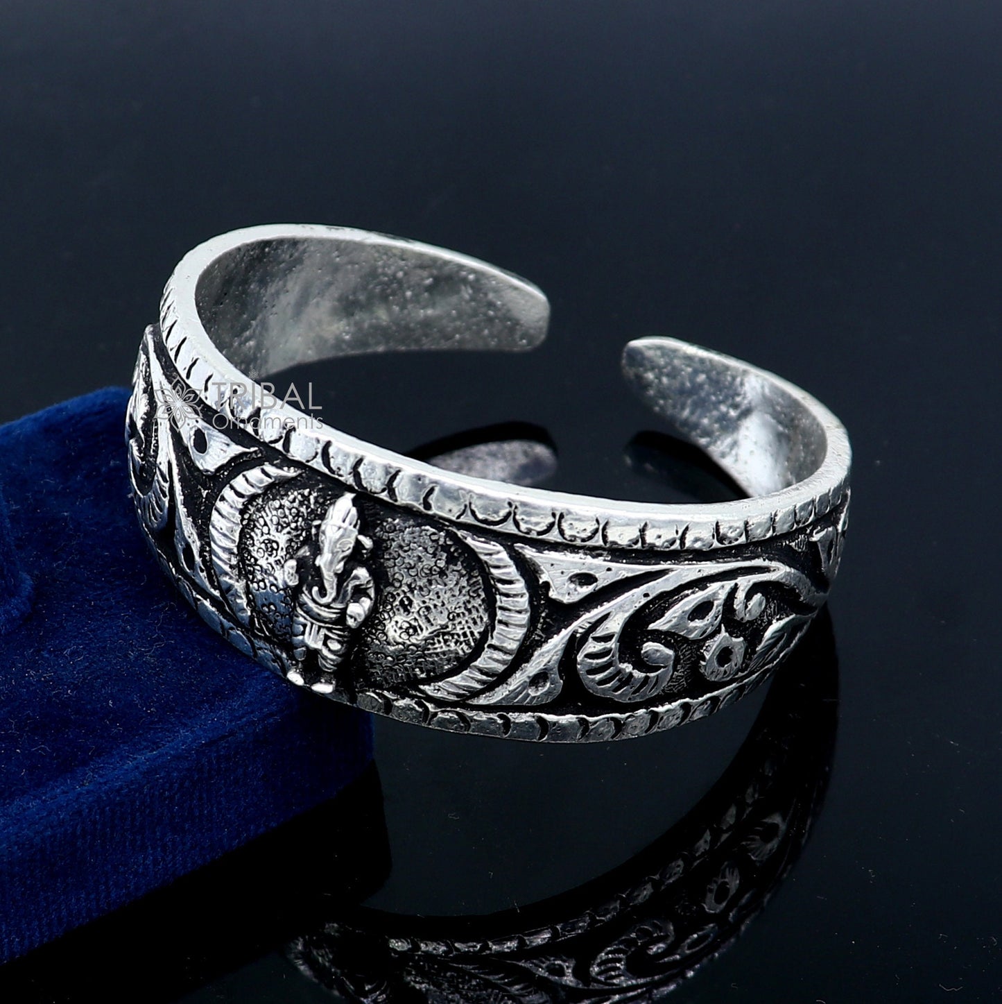 925 sterling silver handmade vintage lord ganesha design bangle bracelet kada tribal jewelry cuff240 - TRIBAL ORNAMENTS