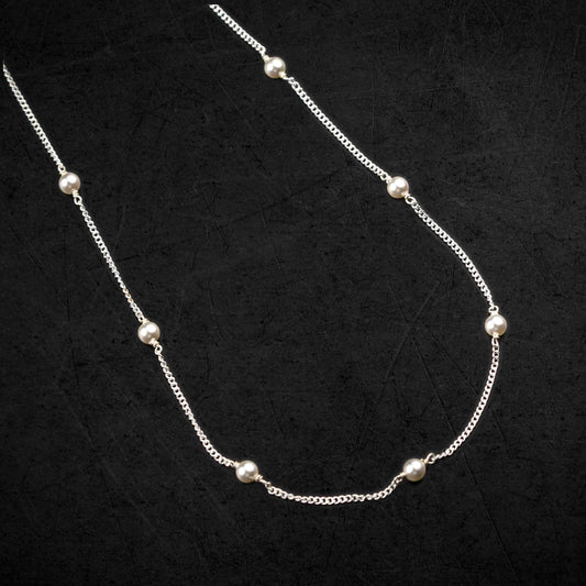 Pure 925 sterling silver pearl beads chain necklace, vintage antique style Mangalsutra necklace ms 102 - TRIBAL ORNAMENTS