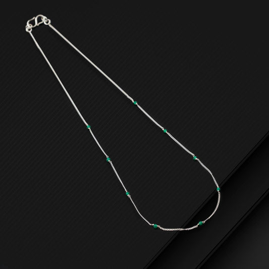 Pure 925 sterling silver green colour's beaded chain necklace, vintage antique style Mangalsutra necklace ms 103 - TRIBAL ORNAMENTS