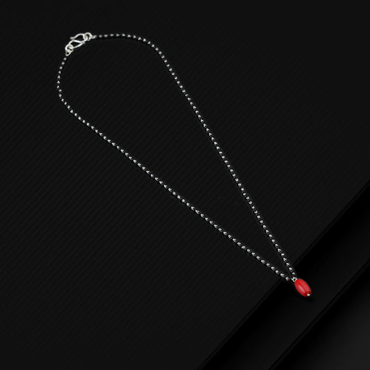 Pure 925 sterling silver red colour's beaded ball pendant and black beaded chain necklace, vintage antique style Mangalsutra necklace ms 109 - TRIBAL ORNAMENTS