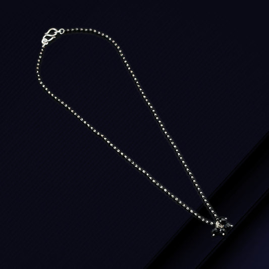 Pure 925 sterling silver beaded ball pendant and black beaded chain necklace, vintage antique style Mangalsutra ms111 - TRIBAL ORNAMENTS