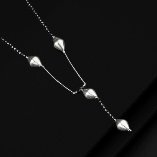 Pure 925 sterling silver black beaded chain and vintage antique ball style pendant Mangalsutra ms114 - TRIBAL ORNAMENTS