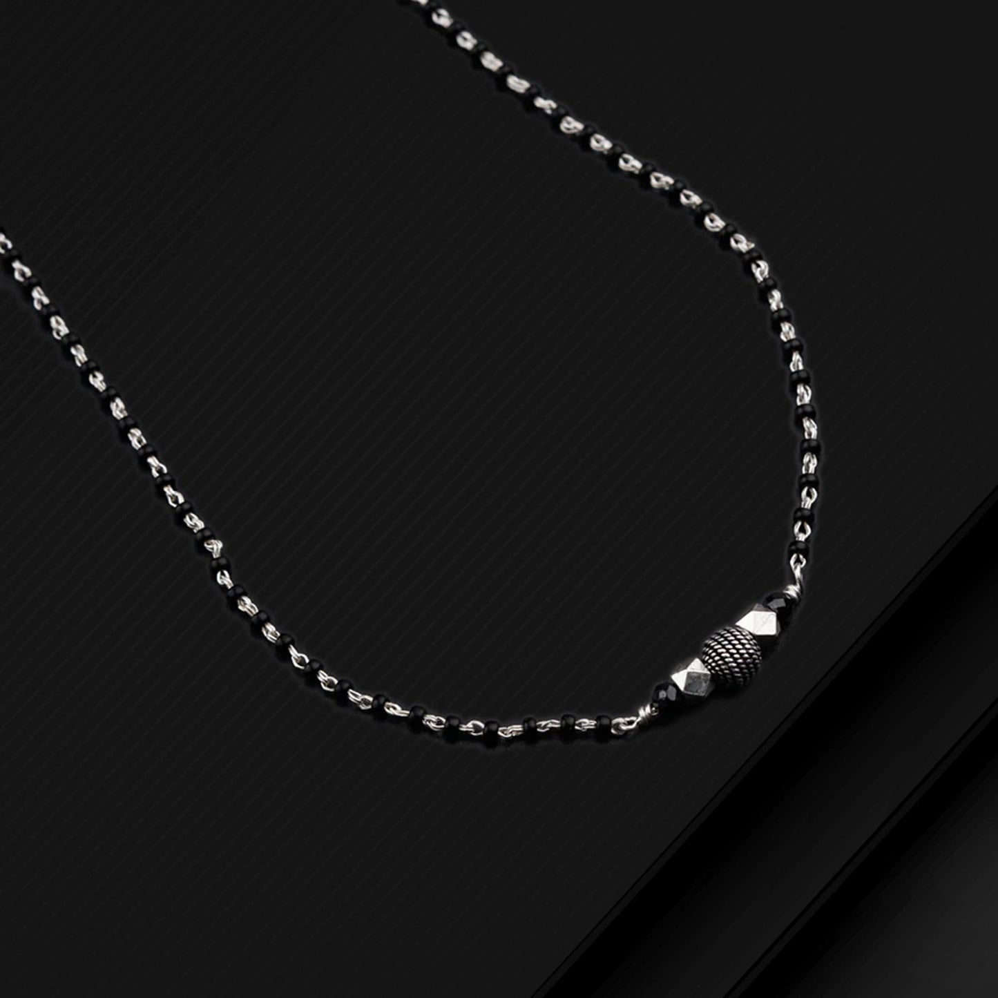 Pure 925 sterling silver black beaded chain necklace and vintage antique silver ball style pendant Mangalsutra ms118 - TRIBAL ORNAMENTS
