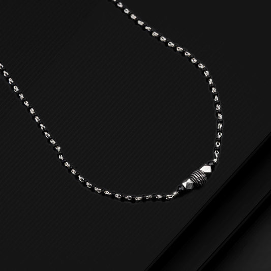 Pure 925 sterling silver black beaded chain necklace and vintage antique silver ball style pendant Mangalsutra ms118 - TRIBAL ORNAMENTS